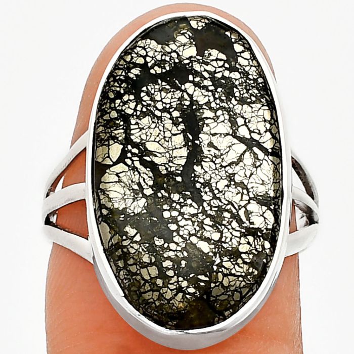 Nipomo Marcasite Agate Ring size-7 EXR01747 R-1003, 13x22 mm