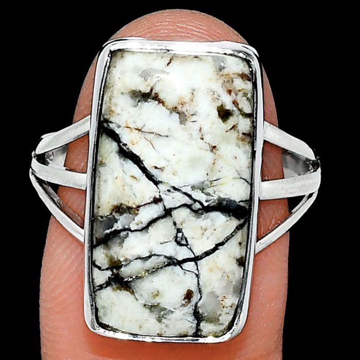 Authentic White Buffalo Turquoise Nevada Ring size-9 EXR01759 R-1003, 11x20 mm