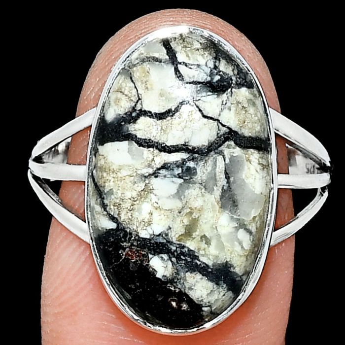 Authentic White Buffalo Turquoise Nevada Ring size-10 EXR01774 R-1003, 12x20 mm