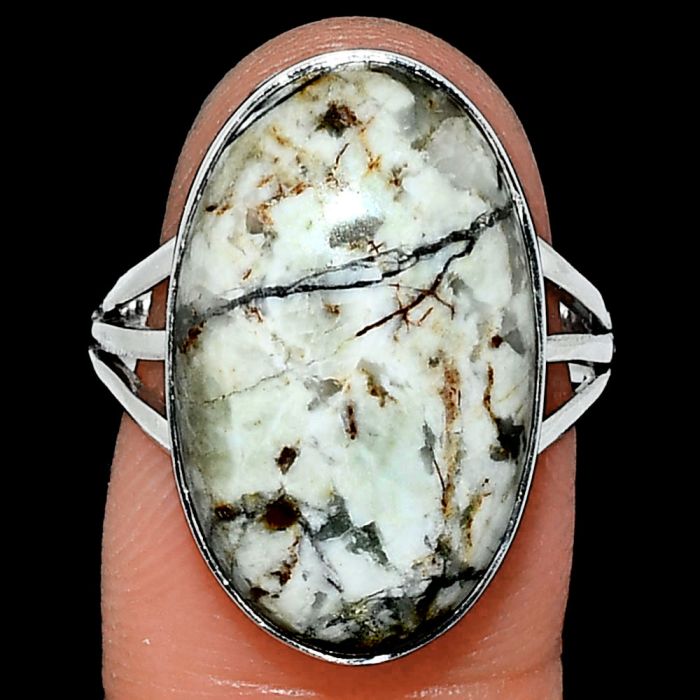 Authentic White Buffalo Turquoise Nevada Ring size-8 EXR01775 R-1003, 13x21 mm