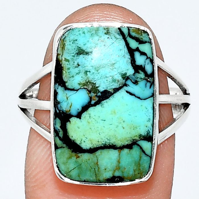 Lucky Charm Tibetan Turquoise Ring size-9 EXR01777 R-1003, 12x18 mm