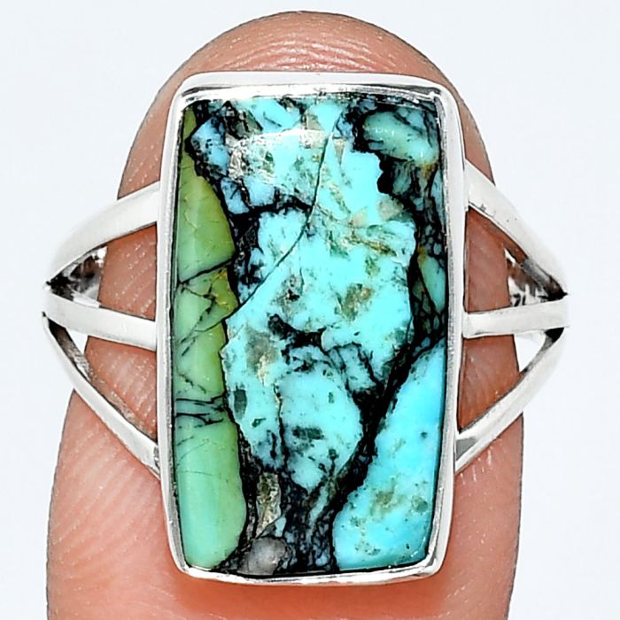 Lucky Charm Tibetan Turquoise Ring size-8 EXR01785 R-1003, 10x18 mm