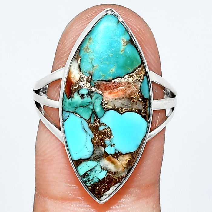 Kingman Copper Teal Turquoise Ring size-8 EXR01787 R-1003, 11x24 mm