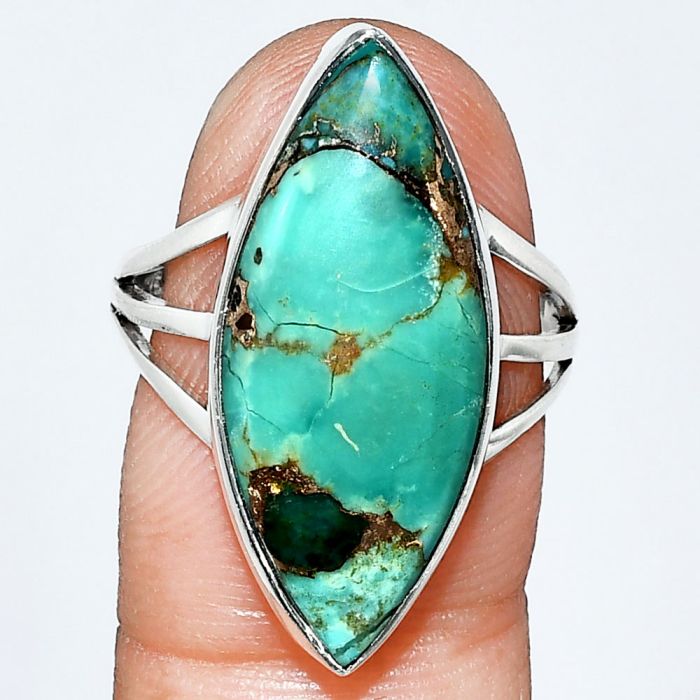 Kingman Copper Teal Turquoise Ring size-8 EXR01793 R-1003, 11x25 mm