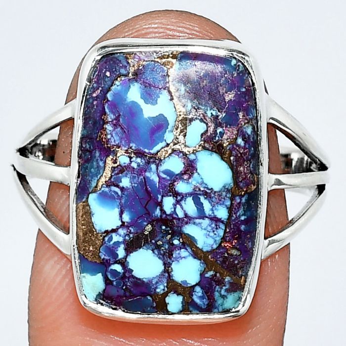 Kingman Purple Dahlia Turquoise Ring size-10 EXR01796 R-1003, 12x18 mm