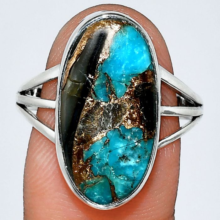 Shell In Black Blue Turquoise Ring size-9.5 EXR01799 R-1003, 11x20 mm