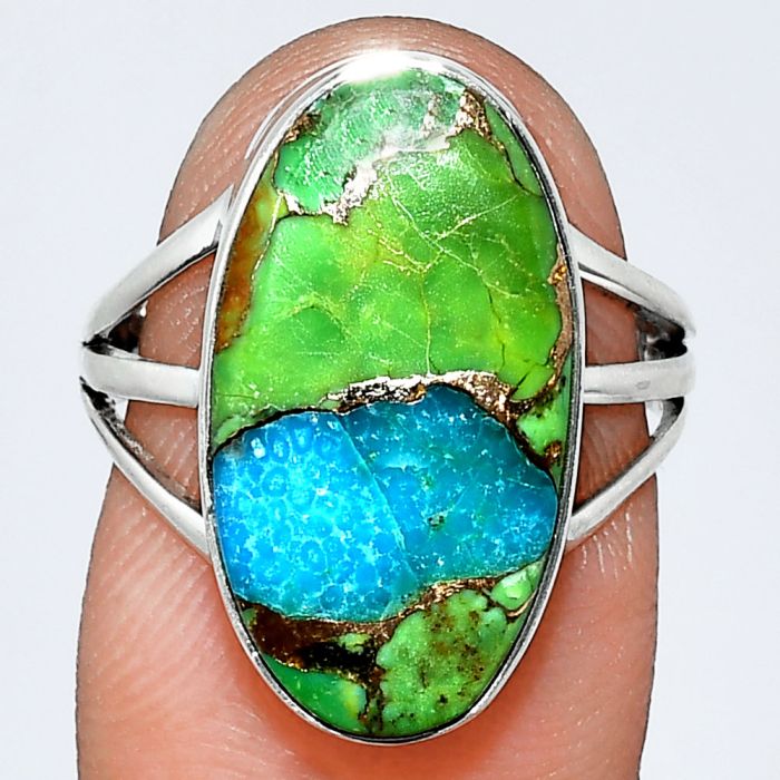 Blue Turquoise In Green Mohave Ring size-7 EXR01804 R-1003, 10x19 mm