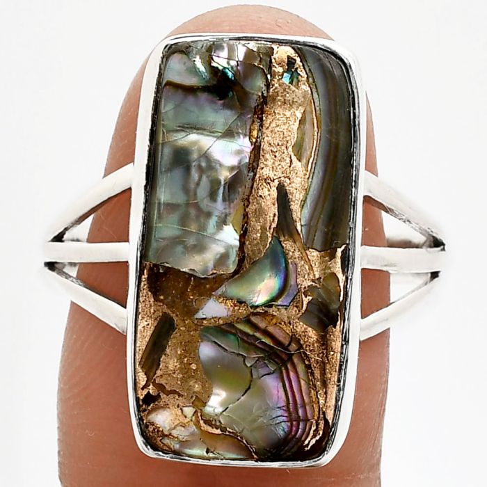 Copper Abalone Shell Ring size-10 EXR01817 R-1003, 11x21 mm