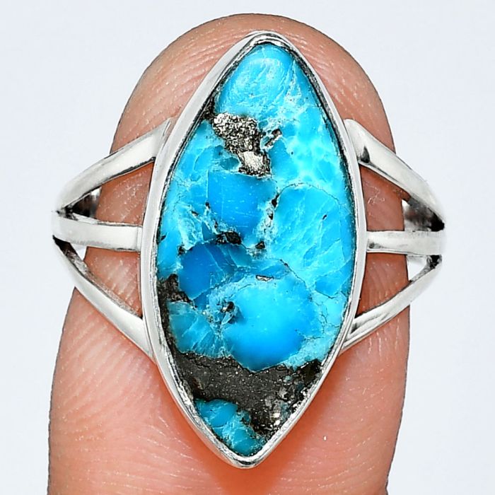 Kingman Turquoise With Pyrite Ring size-8 EXR01819 R-1003, 10x20 mm