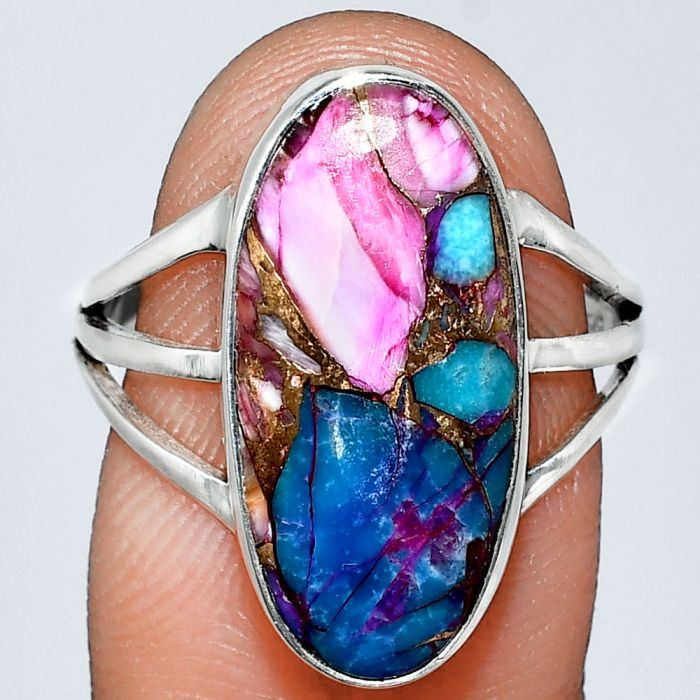 Kingman Pink Dahlia Turquoise Ring size-8 EXR01827 R-1003, 9x20 mm