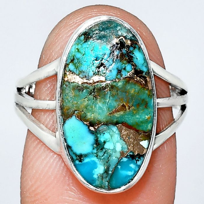 Kingman Copper Teal Turquoise Ring size-8 EXR01832 R-1003, 10x18 mm