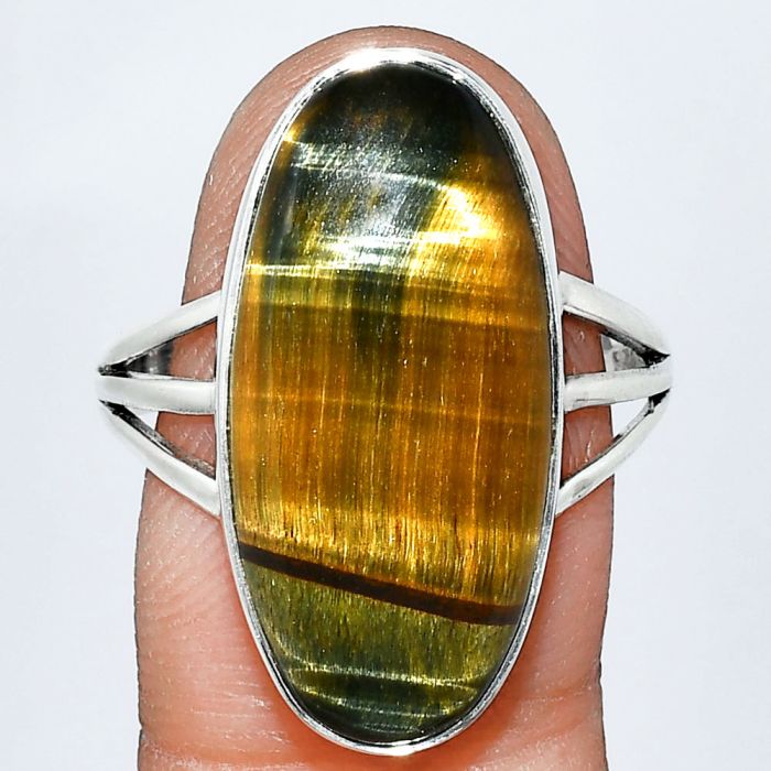 Blue Tiger Eye Ring size-10 EXR01833 R-1003, 12x24 mm