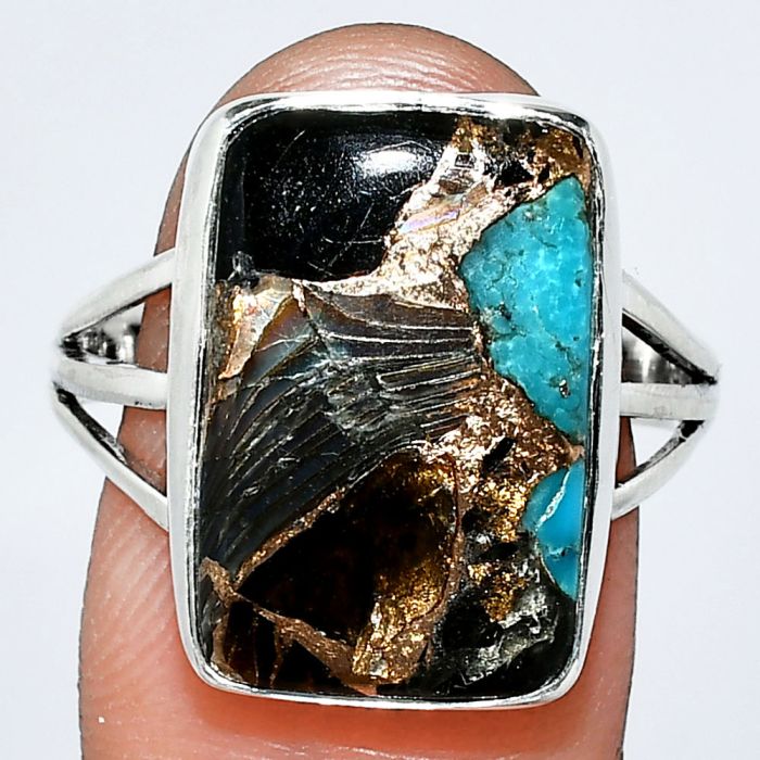 Shell In Black Blue Turquoise Ring size-10 EXR01834 R-1003, 12x18 mm