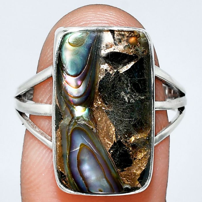 Copper Abalone Shell Ring size-9 EXR01843 R-1003, 11x19 mm