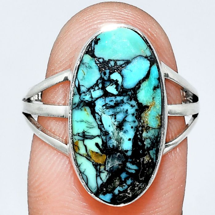 Lucky Charm Tibetan Turquoise Ring size-8 EXR01851 R-1003, 10x19 mm