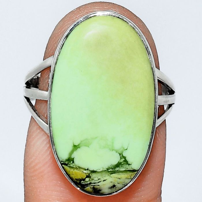 Lemon Chrysoprase Ring size-7 EXR01857 R-1003, 12x21 mm