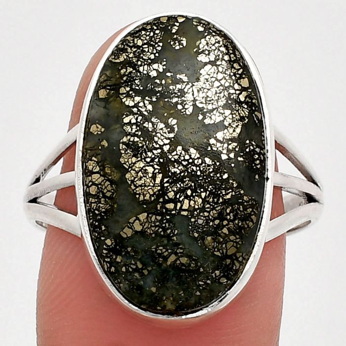 Nipomo Marcasite Agate Ring size-10 EXR01897 R-1003, 13x21 mm