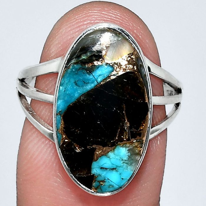 Shell In Black Blue Turquoise Ring size-8 EXR01901 R-1003, 11x19 mm