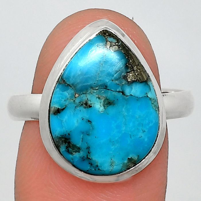 Kingman Turquoise With Pyrite Ring size-9.5 EXR02079 R-1007, 12x16 mm