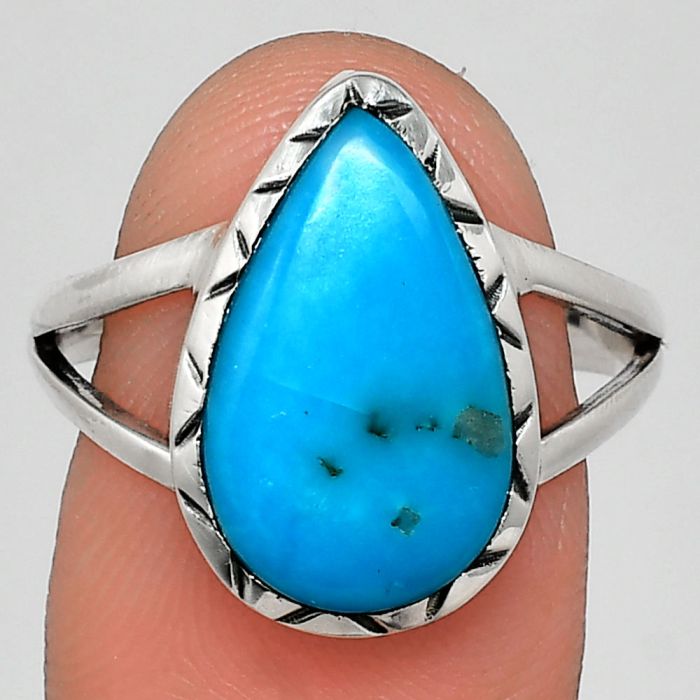 Natural Turquoise Morenci Mine Ring size-8.5 EXR02085 R-1074, 10x16 mm