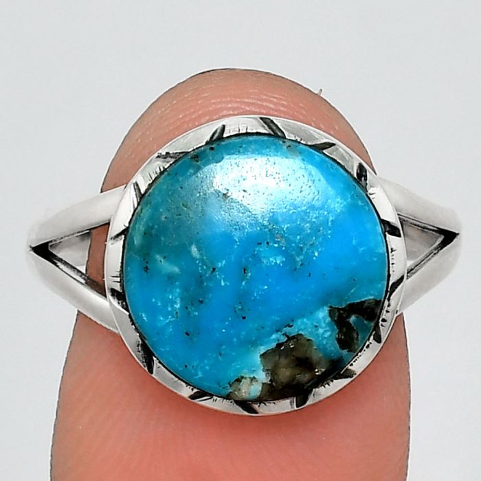 Natural Turquoise Morenci Mine Ring size-9.5 EXR02086 R-1074, 12x12 mm