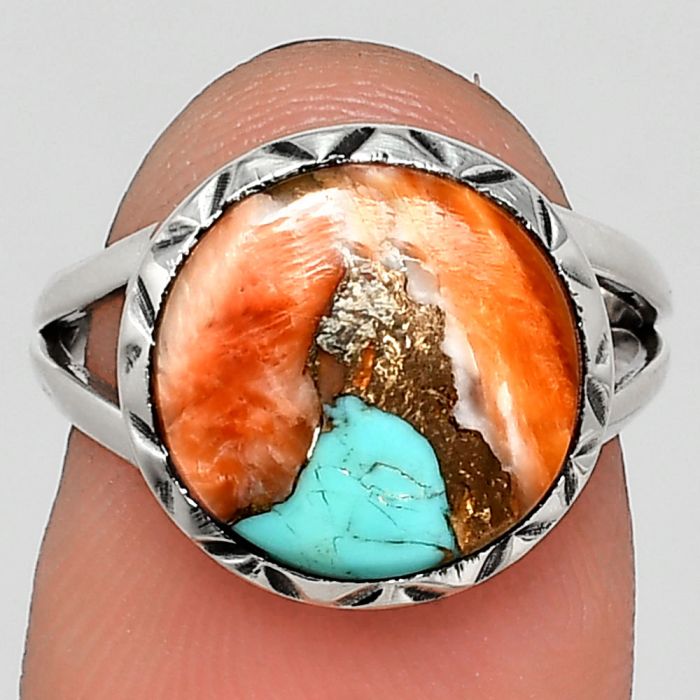 Spiny Oyster Turquoise Ring size-6 EXR02089 R-1074, 12x12 mm