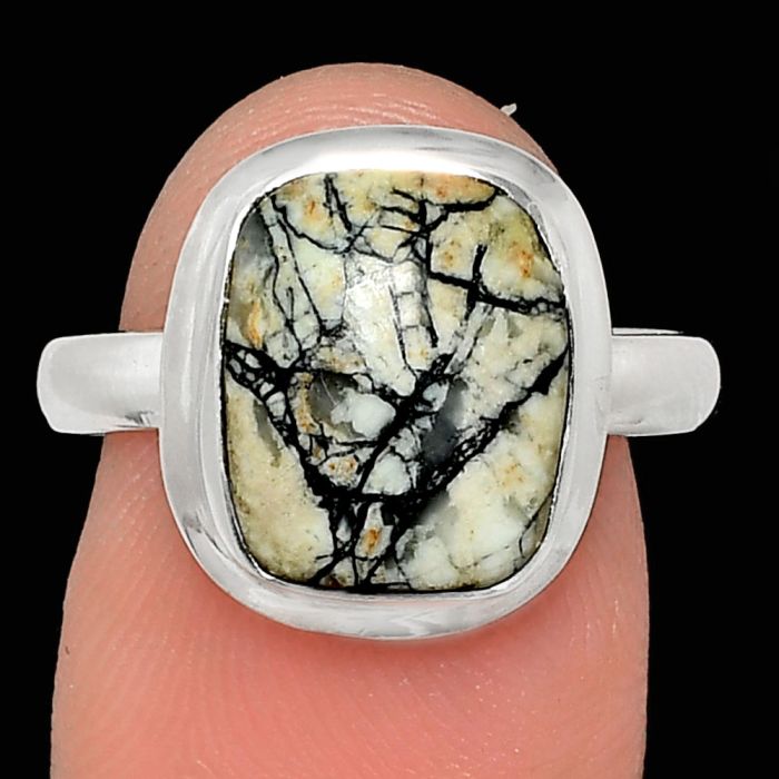 Authentic White Buffalo Turquoise Nevada Ring size-8 EXR02093 R-1007, 10x12 mm