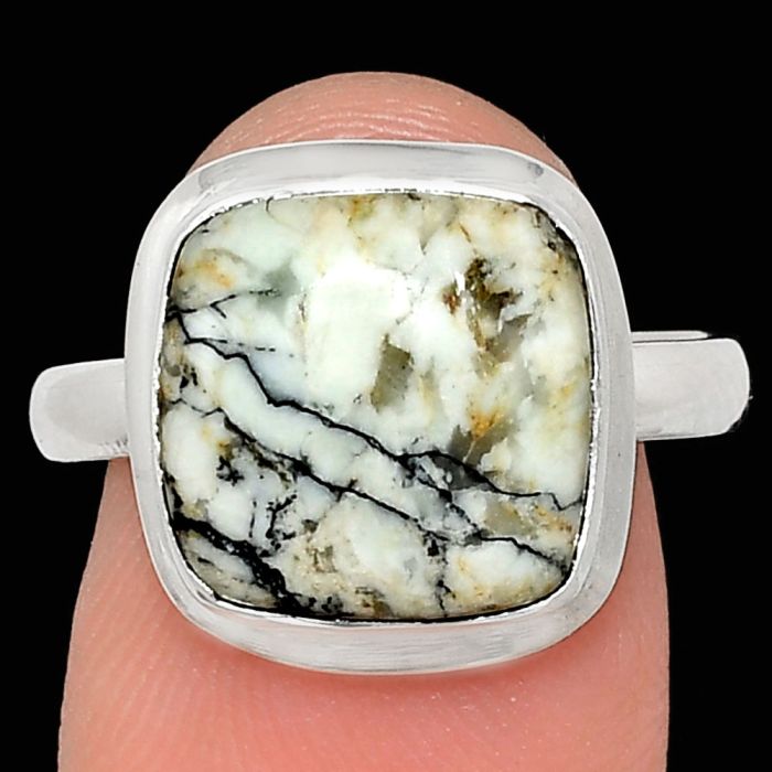 Authentic White Buffalo Turquoise Nevada Ring size-9 EXR02094 R-1007, 12x12 mm