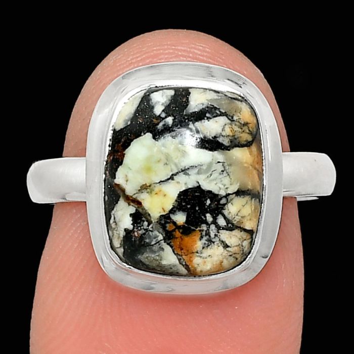 Authentic White Buffalo Turquoise Nevada Ring size-8 EXR02096 R-1007, 10x12 mm