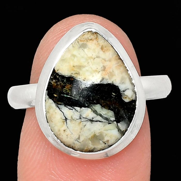 Authentic White Buffalo Turquoise Nevada Ring size-10 EXR02097 R-1007, 11x15 mm