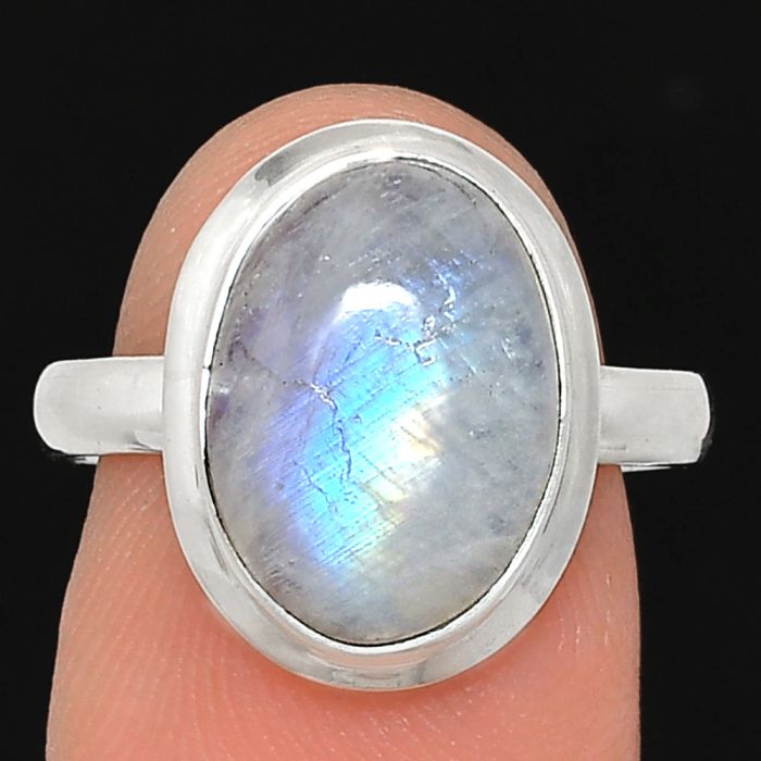 Rainbow Moonstone Ring size-8 EXR02108 R-1007, 10x14 mm