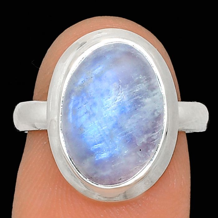 Rainbow Moonstone Ring size-7 EXR02112 R-1007, 10x14 mm