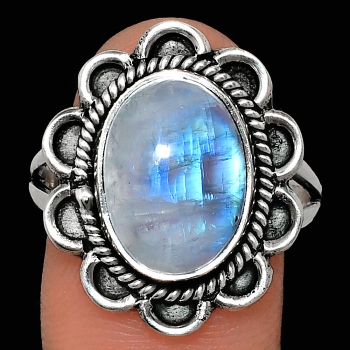 Rainbow Moonstone Ring size-10 EXR02129 R-1221, 10x14 mm