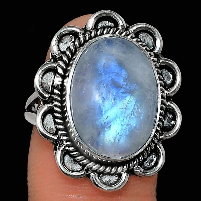 Rainbow Moonstone Ring size-7 EXR02130 R-1221, 12x16 mm