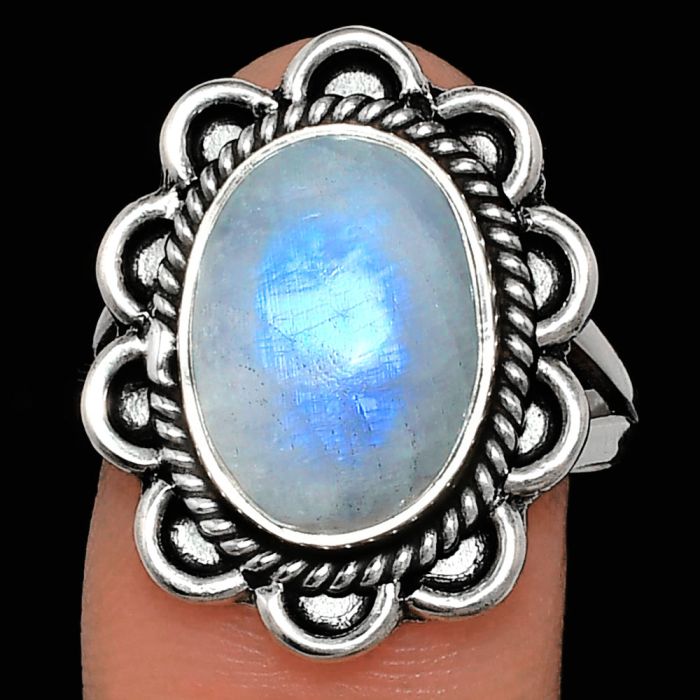 Rainbow Moonstone Ring size-8 EXR02131 R-1221, 10x14 mm