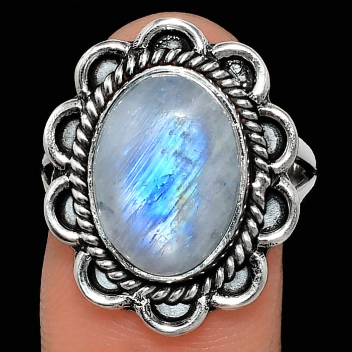 Rainbow Moonstone Ring size-8 EXR02132 R-1221, 10x14 mm