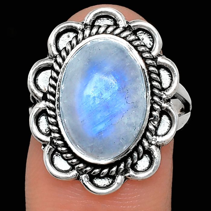 Rainbow Moonstone Ring size-7 EXR02133 R-1221, 10x14 mm