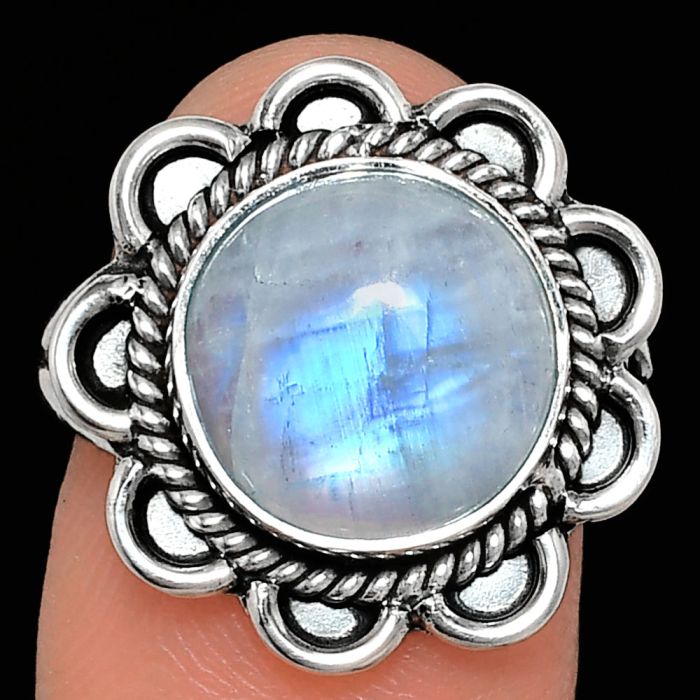 Rainbow Moonstone Ring size-8 EXR02137 R-1221, 11x11 mm