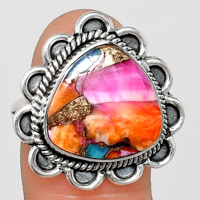 Kingman Orange Dahlia Turquoise Ring size-9 EXR02138 R-1221, 15x15 mm