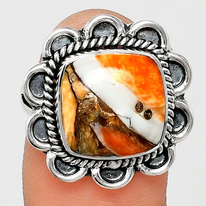 Spiny Oyster Turquoise Ring size-7 EXR02153 R-1221, 12x12 mm