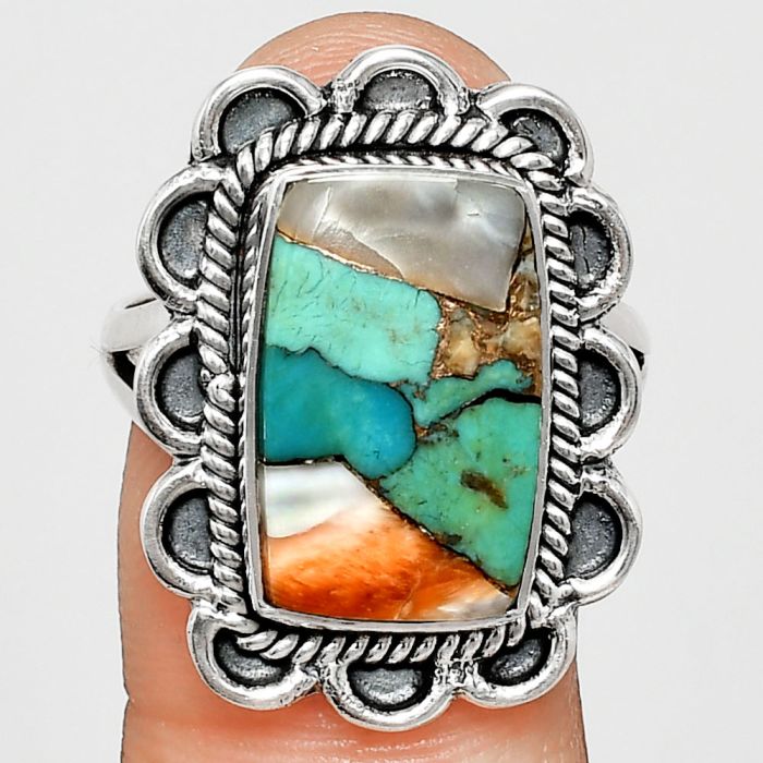 Spiny Oyster Turquoise Ring size-9 EXR02154 R-1221, 10x16 mm