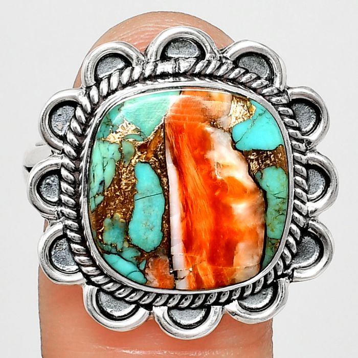 Spiny Oyster Turquoise Ring size-10 EXR02156 R-1221, 14x14 mm