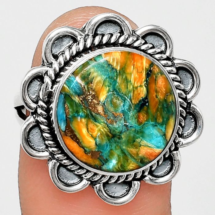 Spiny Oyster Turquoise Ring size-7 EXR02157 R-1221, 13x13 mm