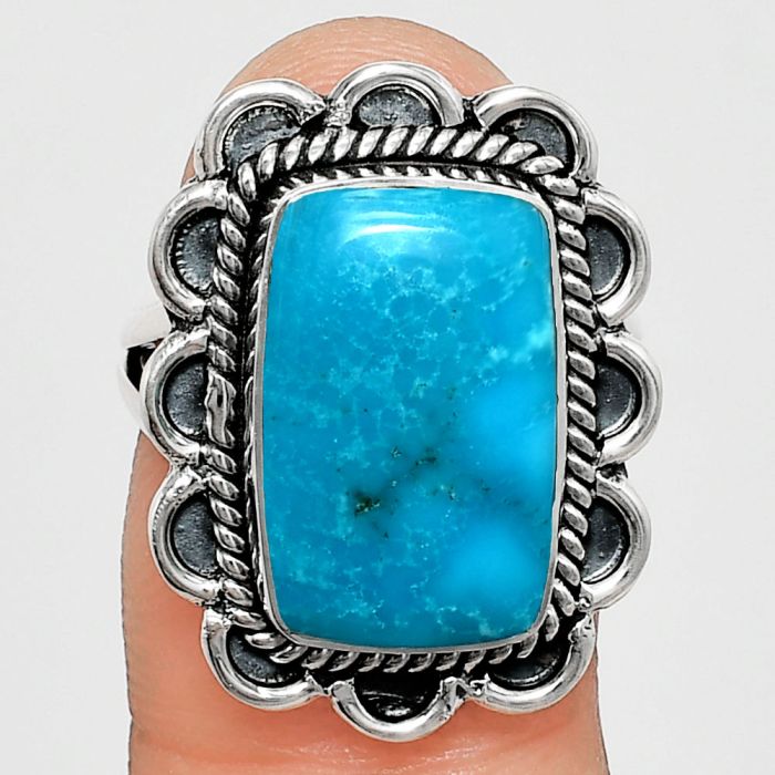 Natural Turquoise Morenci Mine Ring size-7 EXR02169 R-1221, 10x16 mm