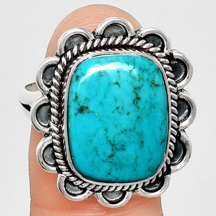 Natural Rare Turquoise Nevada Aztec Mt Ring size-10 EXR02172 R-1221, 13x16 mm