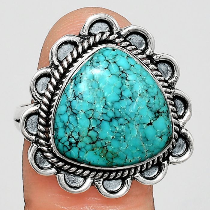 Natural Rare Turquoise Nevada Aztec Mt Ring size-10 EXR02177 R-1221, 15x15 mm