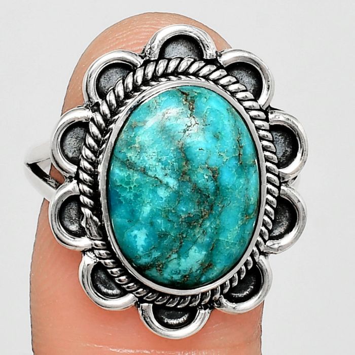 Natural Rare Turquoise Nevada Aztec Mt Ring size-9 EXR02179 R-1221, 11x14 mm