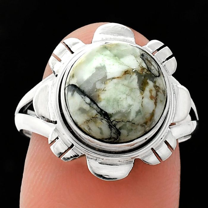 Authentic White Buffalo Turquoise Nevada Ring size-9 EXR02189 R-1342, 11x11 mm