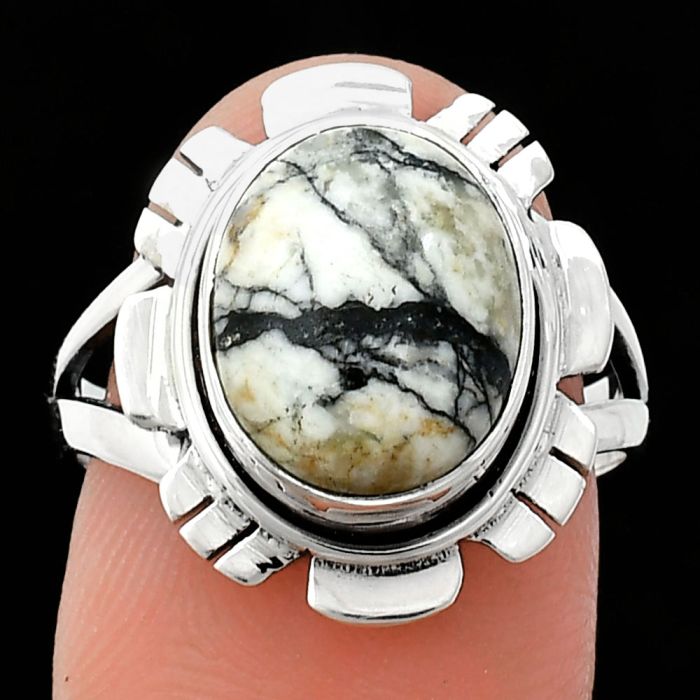 Authentic White Buffalo Turquoise Nevada Ring size-8 EXR02191 R-1342, 10x12 mm