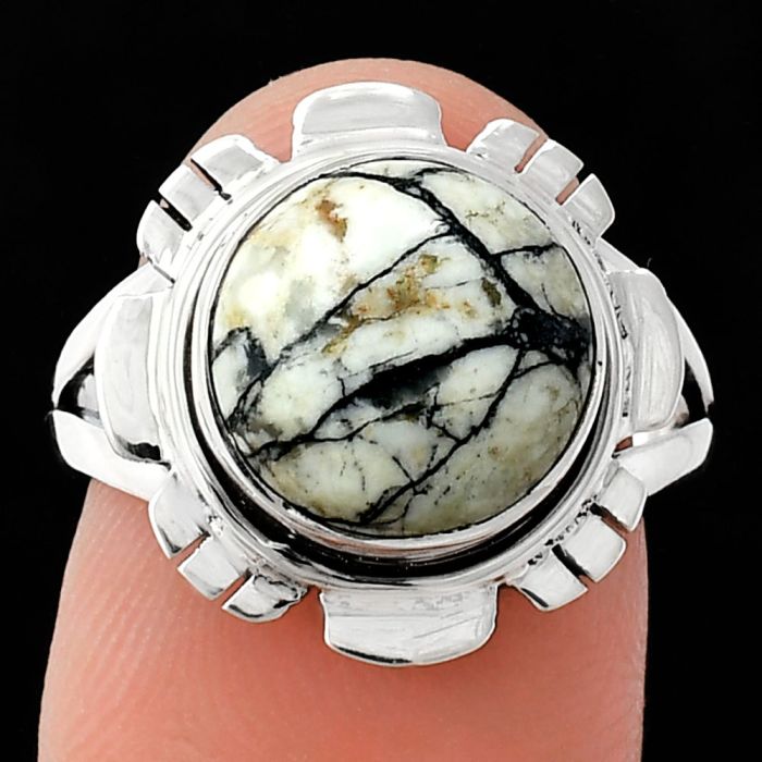 Authentic White Buffalo Turquoise Nevada Ring size-8 EXR02192 R-1342, 11x11 mm